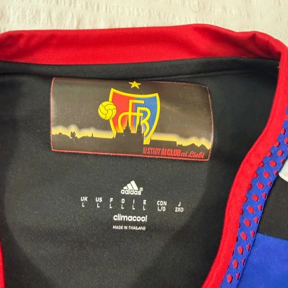 FC Basel Adidas Climalite Soccer Jersey Men's Size L Red Blue Novartis Sponsor - Picture 3 of 6